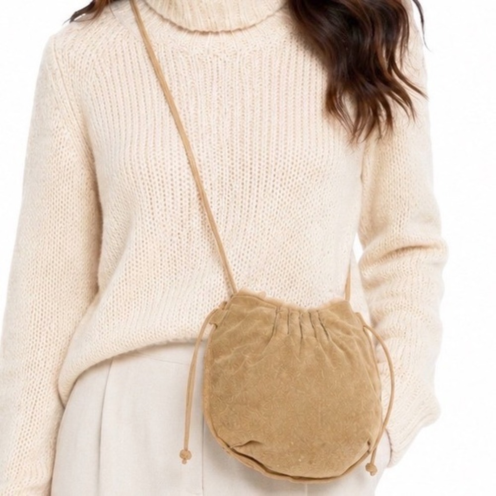Wilsons Maxima Tan Suede Faux Shearling Crossbody Bag Boho Pouch Vintage 25-11